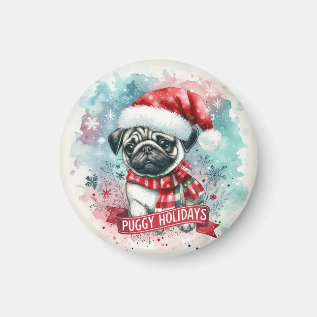 Whimsical Snowflake -,Charming Pug Dog Christmas Magnet (Front)