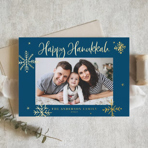 Whimsical Snowflakes Blue Happy Hanukkah Photo