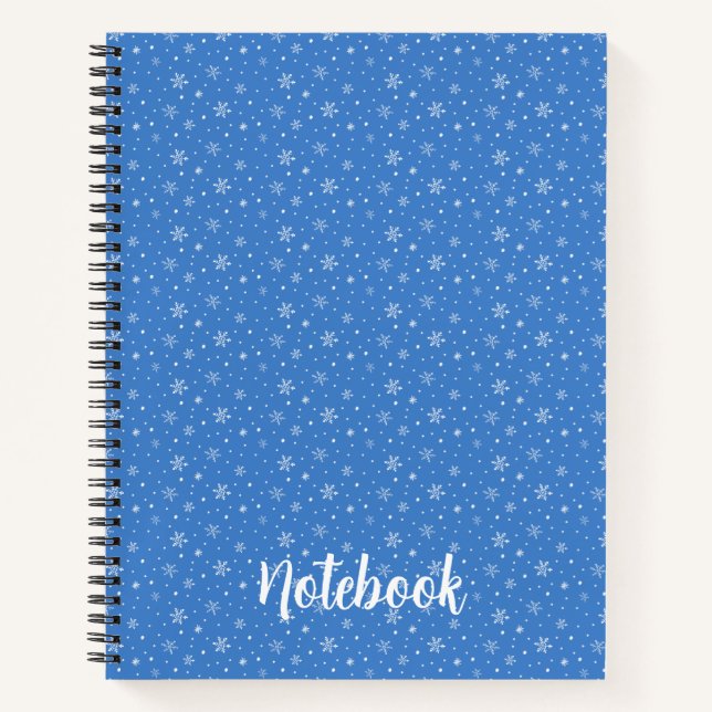 Whimsical Snowflakes Hand-Drawn Blue Pattern Notebook (Front)