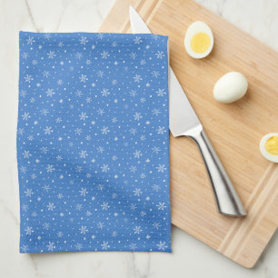 Whimsical Snowflakes Hand-Drawn Winter Blue Tea Towel