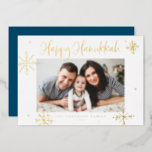 Whimsical Snowflakes Happy Hanukkah Photo<br><div class="desc">Happy Hanukkah! Send warm wishes to family and friend with this gold foil Hanukkah card. It featrures whimsical snowflakes and modern calligraphy. Personalise this photo Hanukkah card by adding your own details. This snowflakes Hanukkah photo card is avialable in other colours and cardstock.</div>