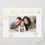 Whimsical Snowflakes Happy Hanukkah Photo Foil Holiday Postcard<br><div class="desc">Happy Hanukkah! Send warm wishes to family and friend with this gold foil Hanukkah postcard. It featrures whimsical snowflakes and modern calligraphy. Personalise this photo Hanukkah postcard by adding your own details. This snowflakes Hanukkah photo postcard is avialable in other colours and cardstock.</div>