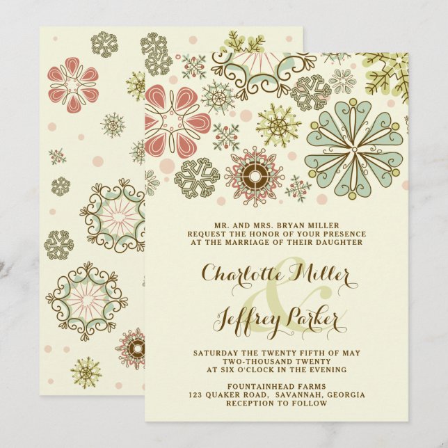 Whimsical Snowflakes Wedding Invitation (Front/Back)