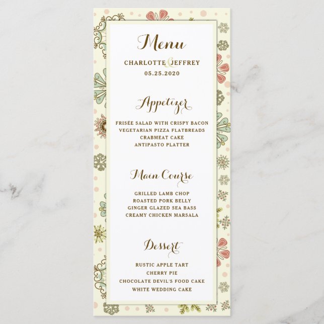 Whimsical Snowflakes Wedding Menu (Front)