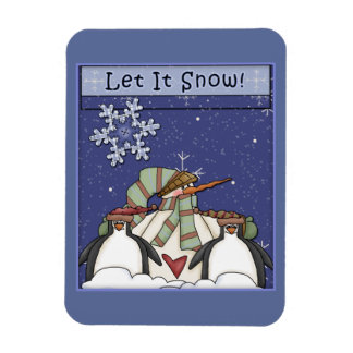 Whimsical Snowman and Penguins Magnet