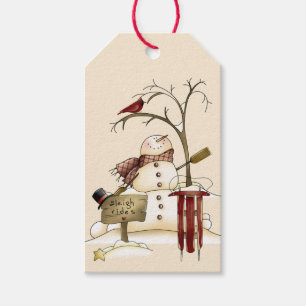 Whimsical Snowman Cardinal Sleigh Snow Tree Gift Tags