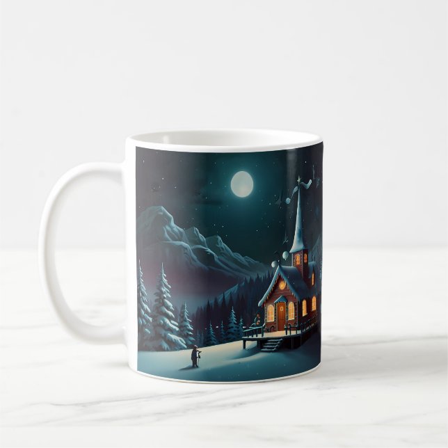 Whimsical Snowman Christmas Artwork Coffee Mug (Left)