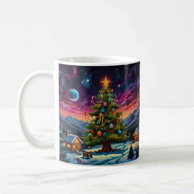 Whimsical Snowman Christmas Artwork Coffee Mug (Left)