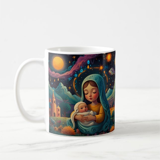 Whimsical Snowman Christmas Artwork Coffee Mug (Left)