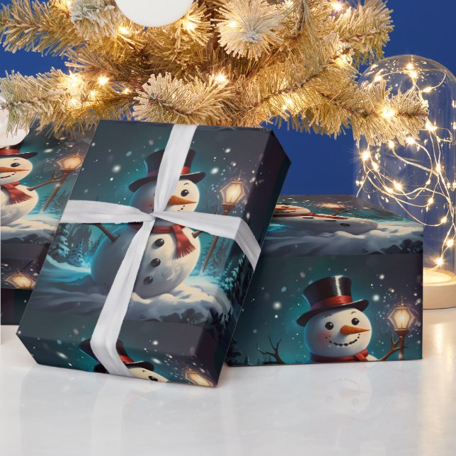 Whimsical Snowman Christmas Artwork Wrapping Paper (Holidays)