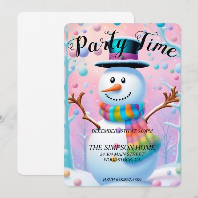 Whimsical Snowman Christmas Invitation Flat Card (Front/Back)