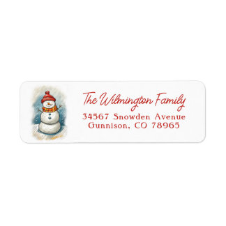 Whimsical Snowman in Orange Knit Cap and Scarf
