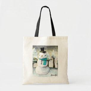 Whimsical Snowman in Winter Christmas Drawing Tote Bag