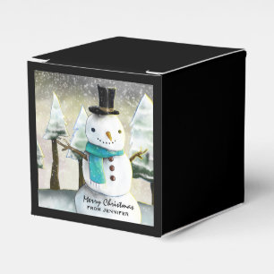 Whimsical Snowman in Winter Christmas Scene Favour Box
