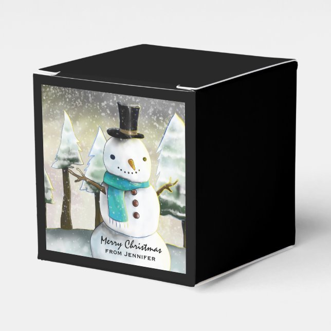 Whimsical Snowman in Winter Christmas Scene Favour Box (Front Side)