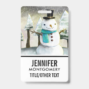 Whimsical Snowman in Winter Christmas Scene ID Badge