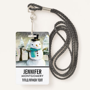 Whimsical Snowman in Winter Christmas Scene ID Badge