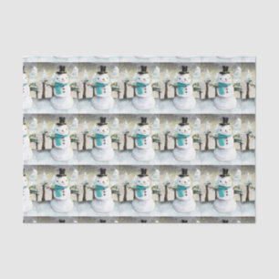 Whimsical Snowman in Winter Christmas Scene Tissue Paper