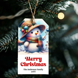 Whimsical Snowman Kids Gift Tag Editable Christmas