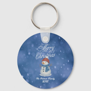 Whimsical Snowman Merry Christmas Key Ring