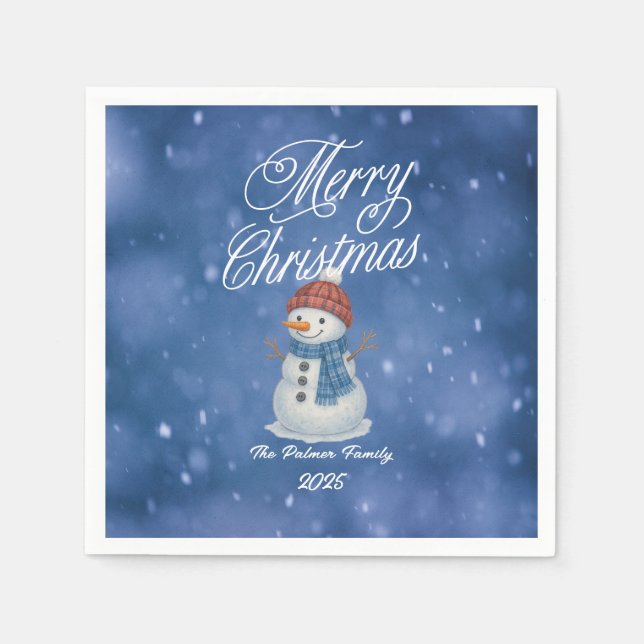 Whimsical Snowman Merry Christmas Napkin (Front)