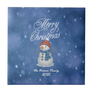 Whimsical Snowman Merry Christmas Tile