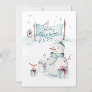 Whimsical Snowman Scene Holiday Christmas Party Card