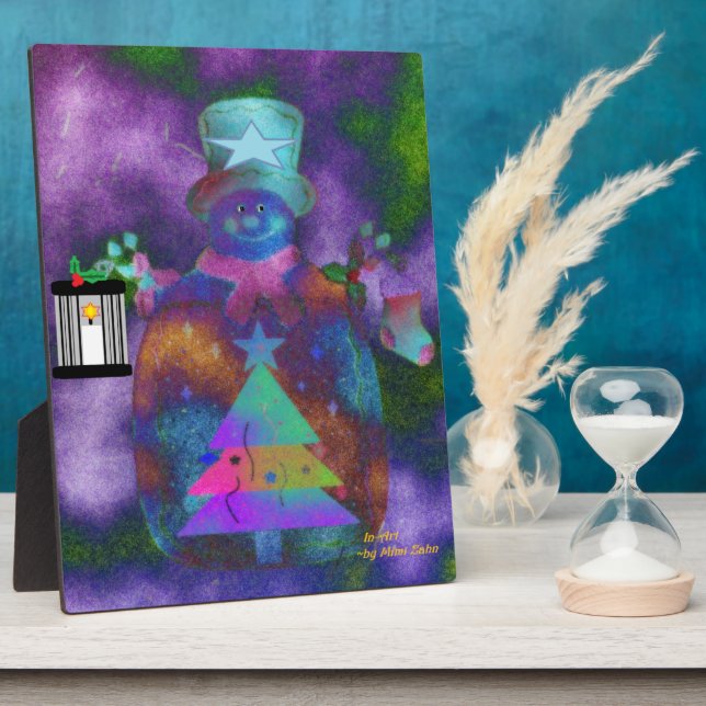 "Whimsical Snowman" Tabletop Plaque with Easel (Side)