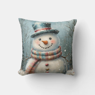 Whimsical Snowman Throw Pillow