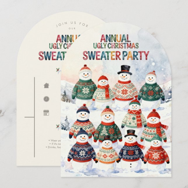 Whimsical Snowman Ugly Sweater Holiday TMF26 Invitation (Front/Back)