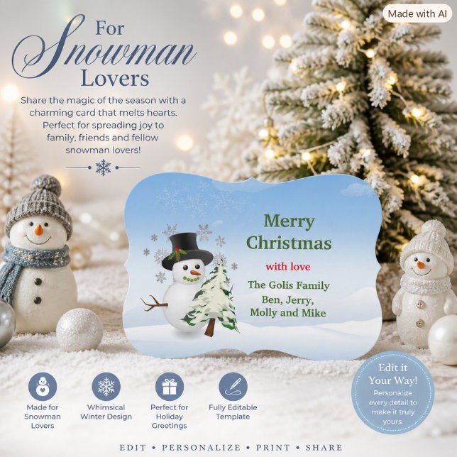Whimsical Snowman White Christmas Holiday  Card (Creator Uploaded)