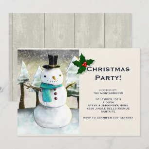 Whimsical Snowman Winter Scene Christmas Party Invitation
