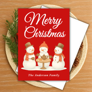 Whimsical Snowmen Tea Party Christmas Holiday Card