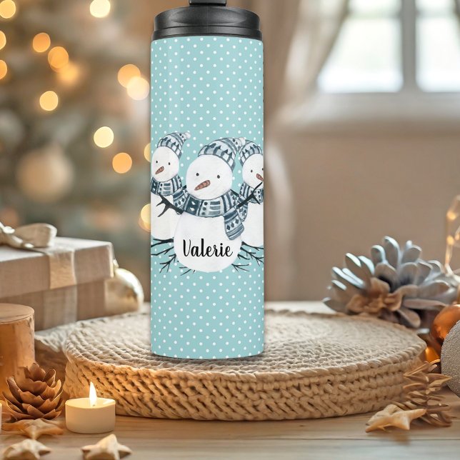 Whimsical Snowmen Trio Winter Polka Dots  Thermal Tumbler (Creator Uploaded)