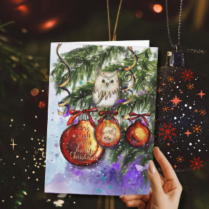Whimsical Snowy Owl Christmas Ornament  Holiday Card