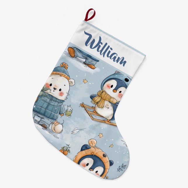 Whimsical Snowy Pattern | Christmas Stocking  (Front (Hanging))