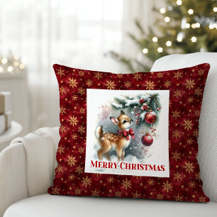 Whimsical snowy scene baby deer kids room decor cushion