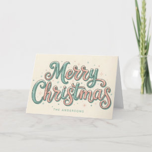 Whimsical Snowy Script Merry Christmas Holiday Card