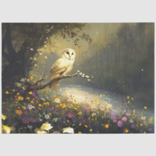 Whimsical Snowy White Owl Wildflowers Decoupage Tissue Paper