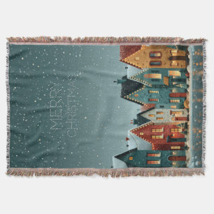 Whimsical Snowy Winter Village Merry Christmas Throw Blanket