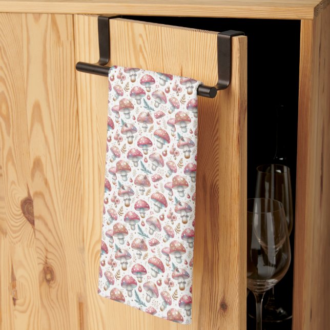 Whimsical Soft Mushroom Pattern Kitchen Towel (Thirds Fold)