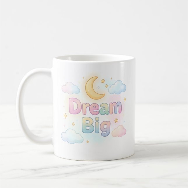 Whimsical soft pastel quote on white coffee mug (Left)