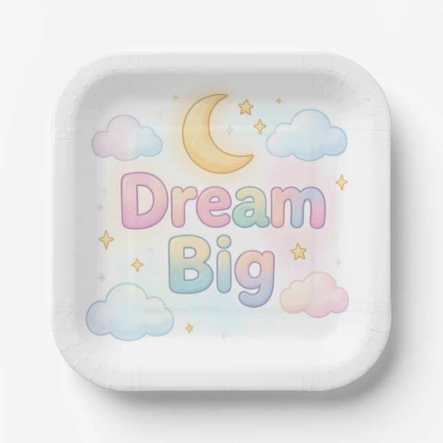 Whimsical soft pastel quote on white paper plate (Front)