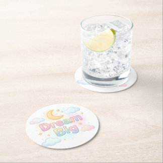 Whimsical soft pastel quote on white round paper coaster
