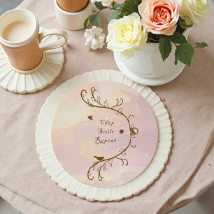 Whimsical Soft Pink Chirp, Smile, Repeat Coaster