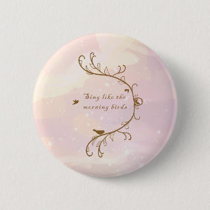 Whimsical Soft Pink Sing Morning Birds 6 Cm Round Badge
