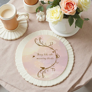 Whimsical Soft Pink Sing Morning Birds Coaster