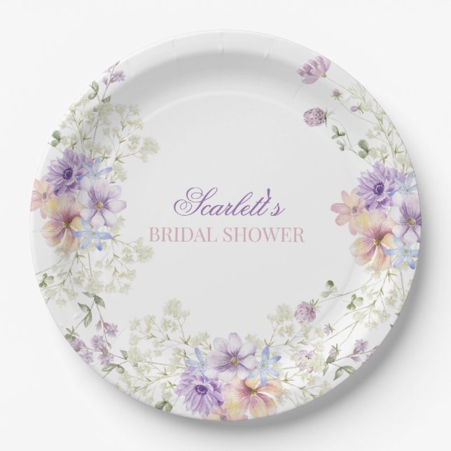 Whimsical Soft Wildflowers Cottage Garden Wedding  Paper Plate (Front)