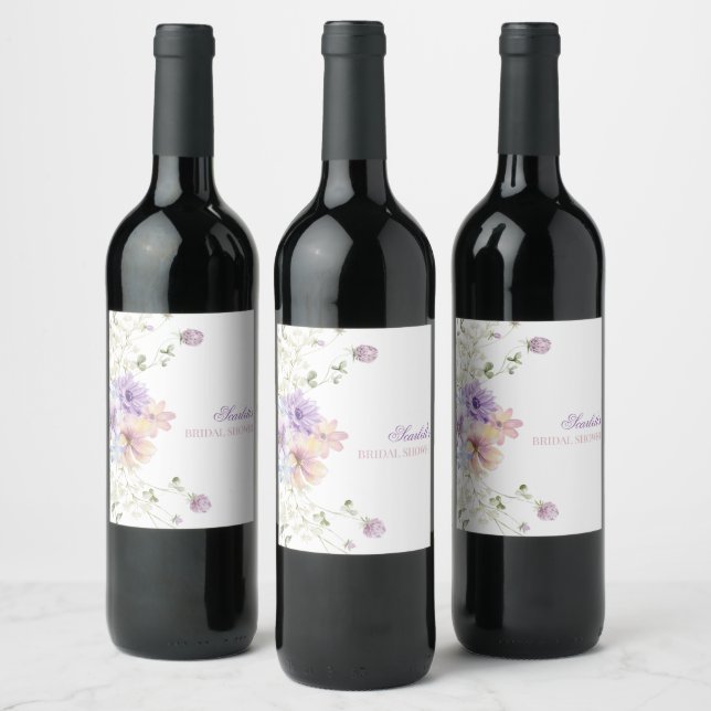 Whimsical Soft Wildflowers Cottage Garden Wedding  Wine Label (Bottles)