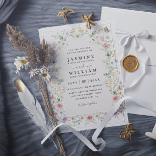 Whimsical Soft Wildflowers Garden QR Code Wedding Invitation